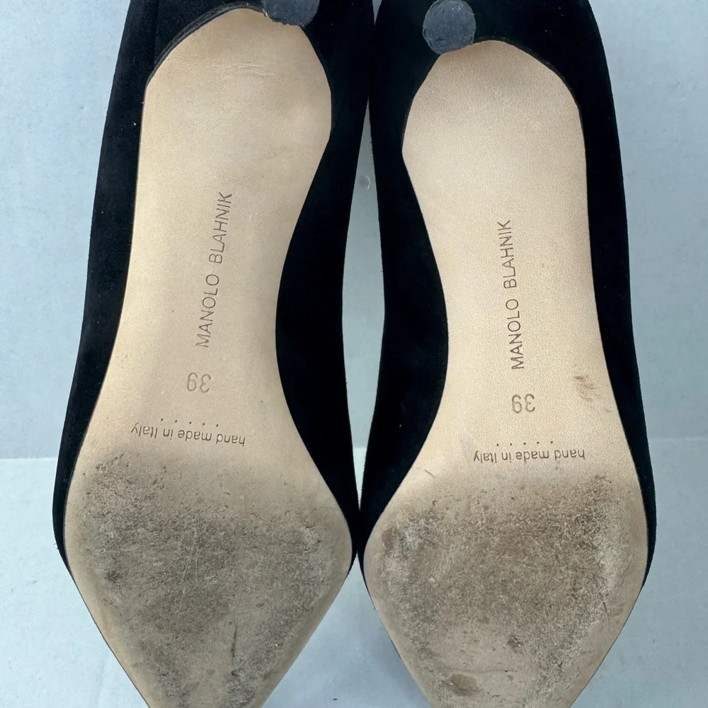 Manolo Blahnik Stiletto Heels Classic Black Suede Size 39.